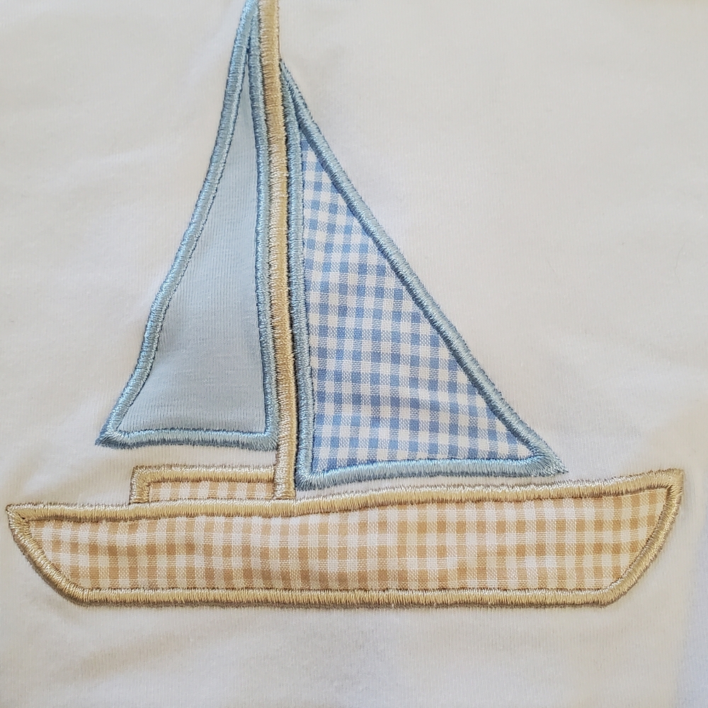 Stitchy Fish Size 5 Kids Light Blue Sailboat Beach Lounge Pajama Set Vintage - Picture 7 of 10